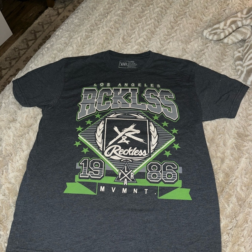 Young & Reckless Charcoal Tee with Green Accents
